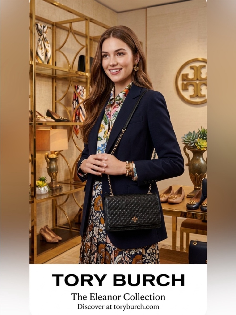 Tory Burch Black Quilted Leather Crossbody Shoulder Bag with Gold Logo